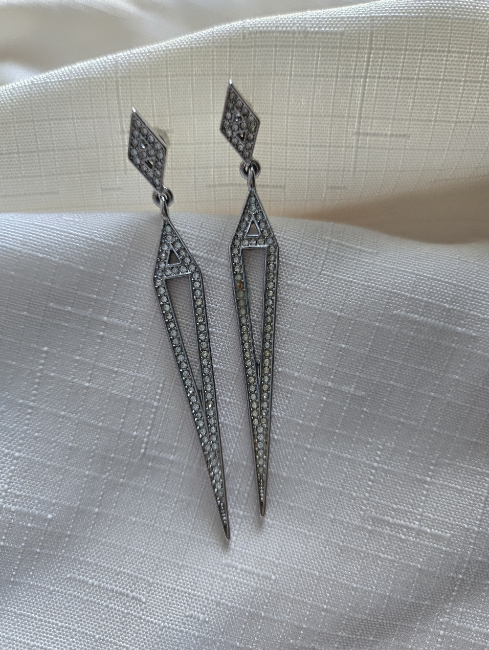 Chloe + Isabel Crystal Drop Earrings Silver Tone Geometric Art Deco Statement